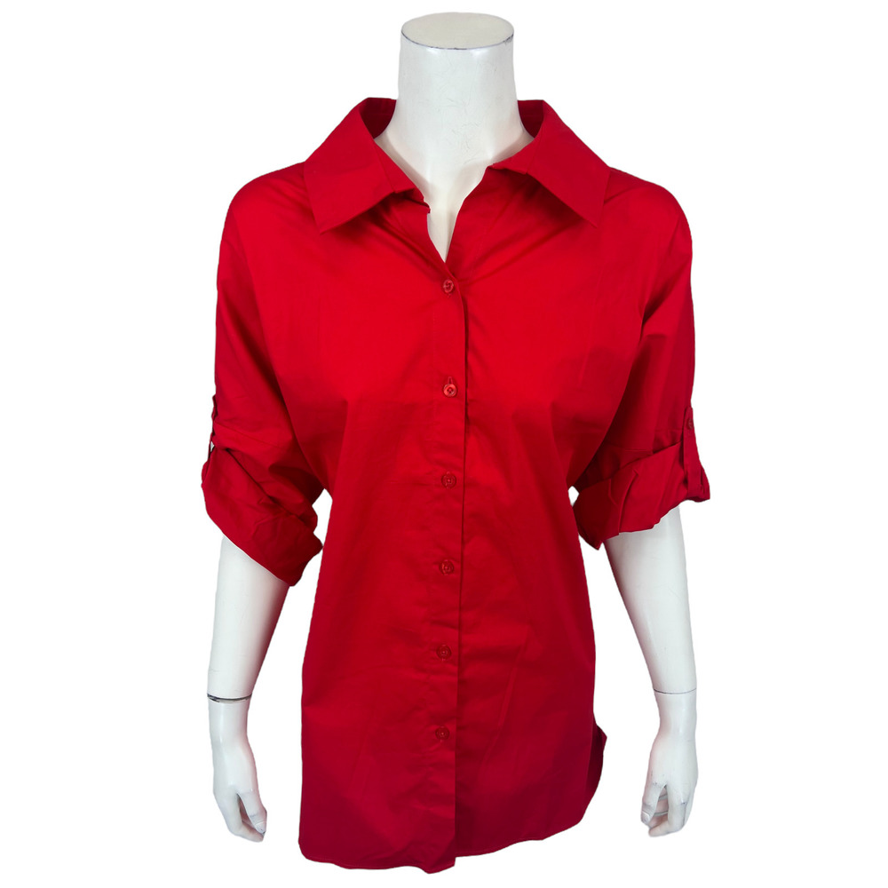 Truth + Style Women's Dolman Sleeves Shirt with Shark Bite Hem Red Medium Size